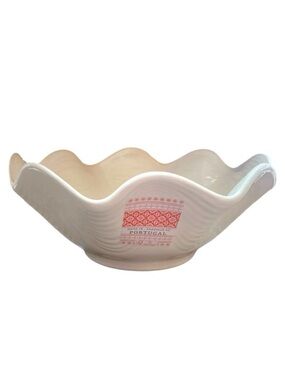 White Ceramic Shell Serving Bowl 9” Coastal Ocean Beach Decor Made In Portugal